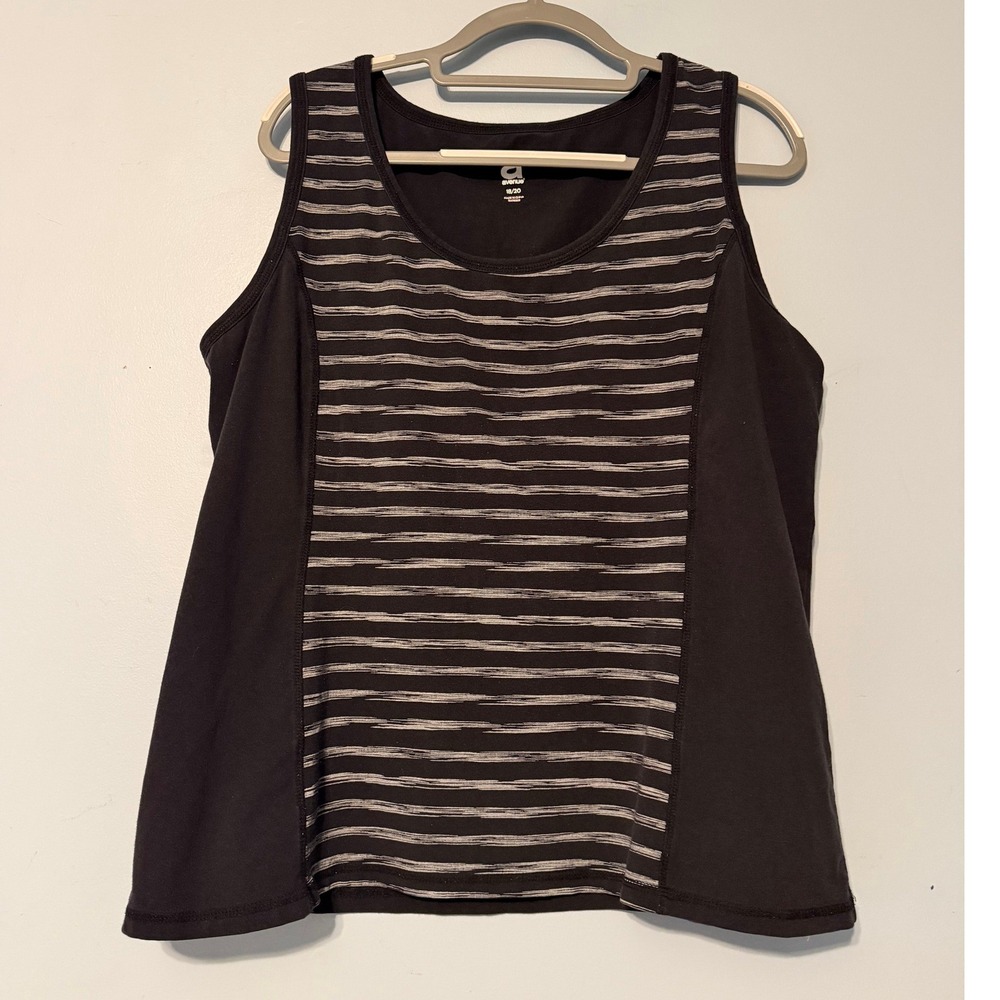 Avenue Women's 18/20 Active Tank Top Black Striped Sleeveless Athleisure 2016